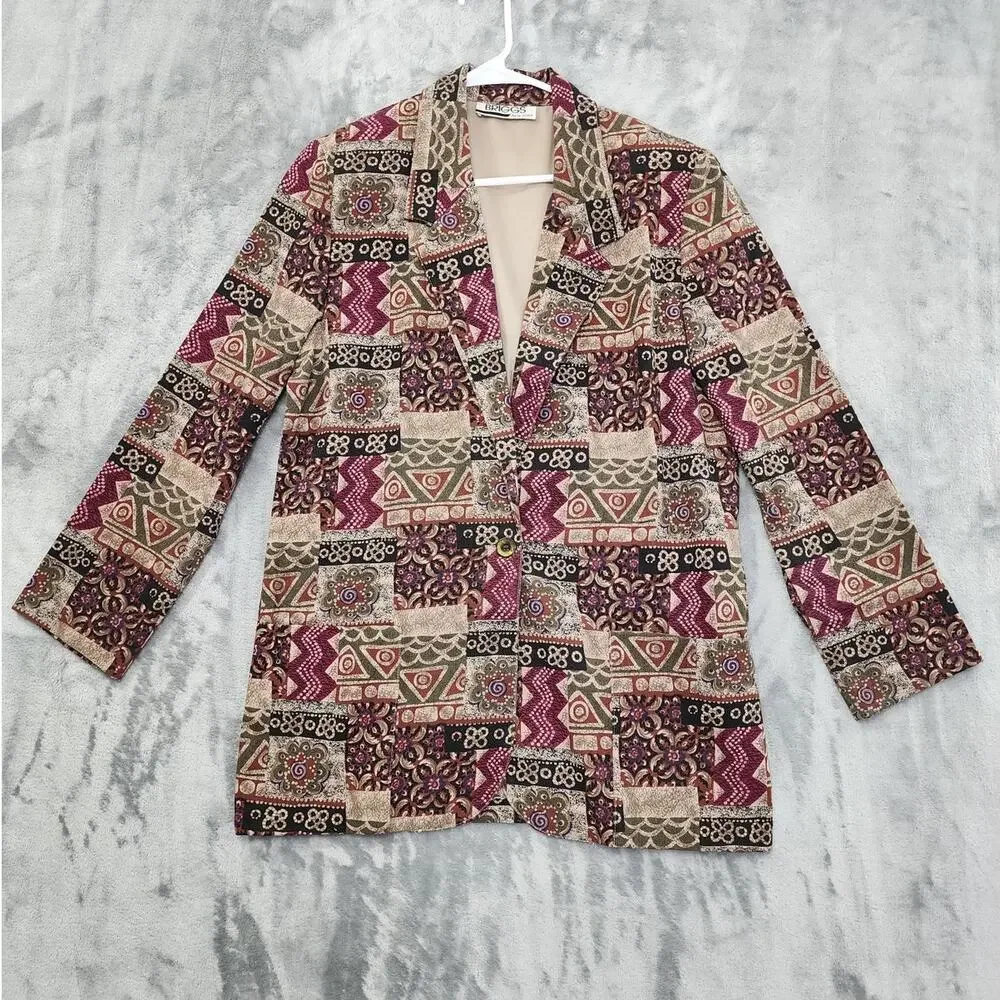 Vintage Briggs New York Blazer Women 10 Multicolor Geometric Aztec Single Button